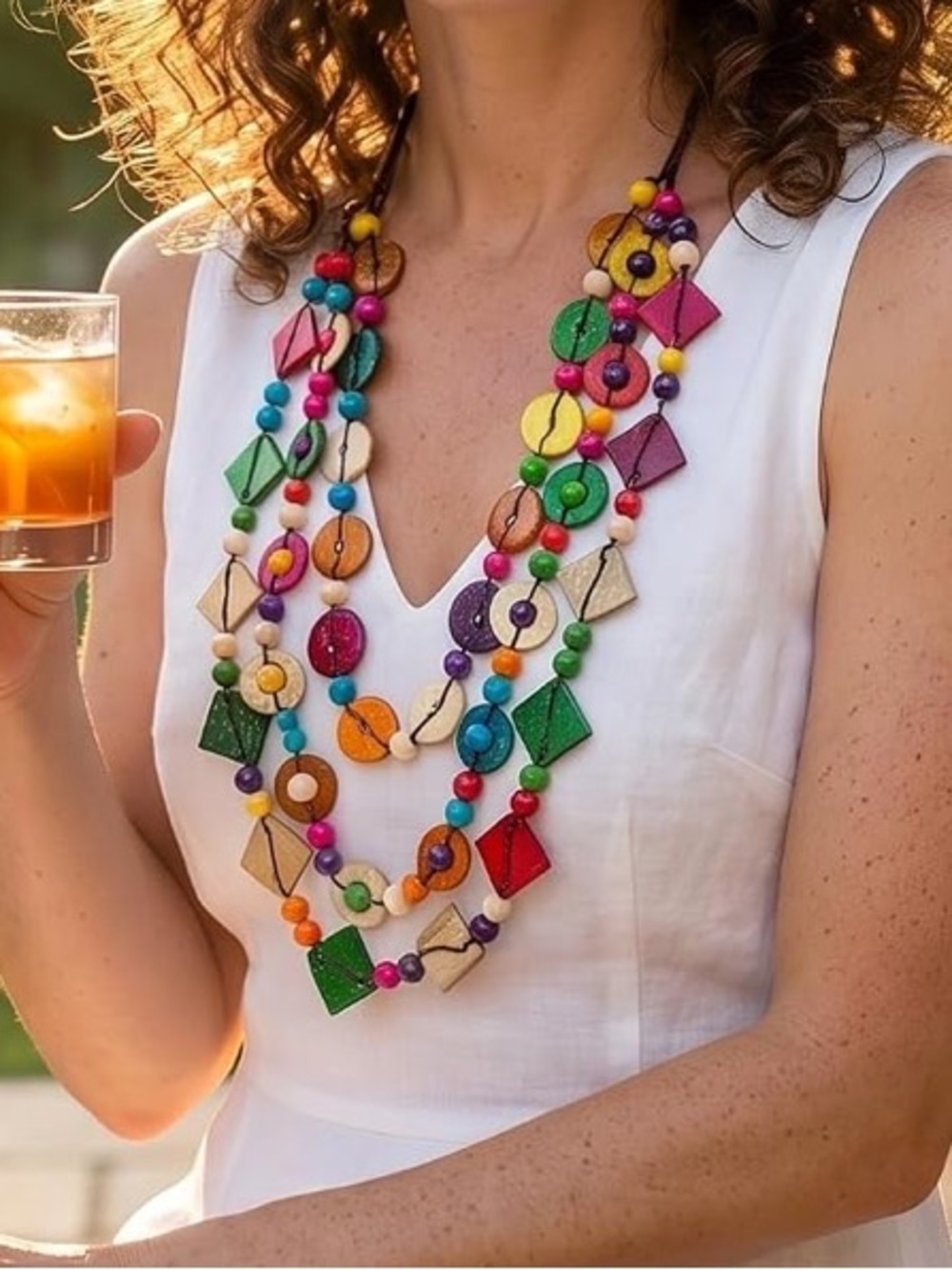 Anthropologie Bright Multicolor Beaded Multi-Strand Necklace - Picture 6 of 8